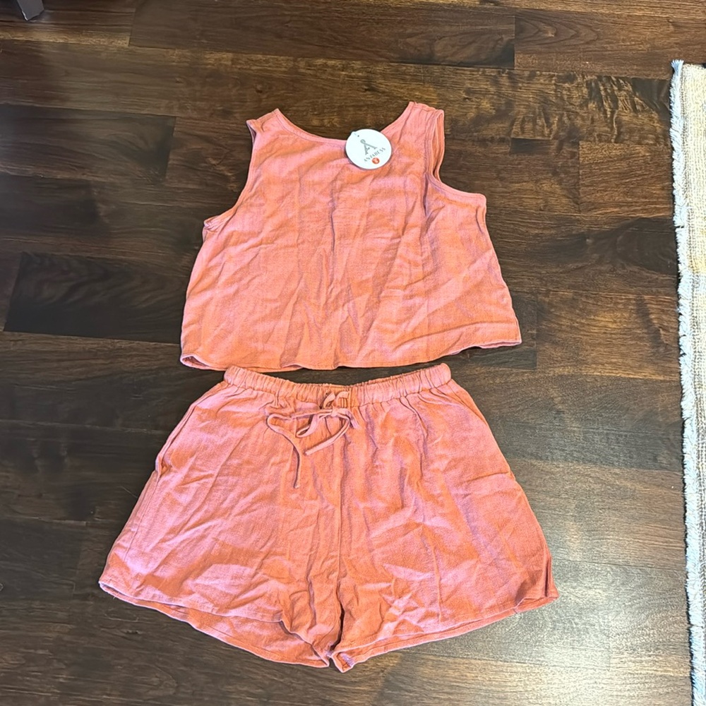 Matching set! Two piece linen blend set